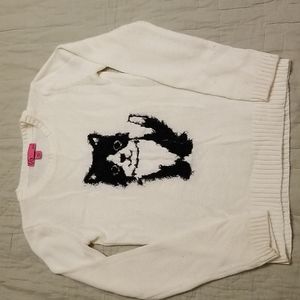 t/o girls fuzzy kitty cat sweater sz L 12-14